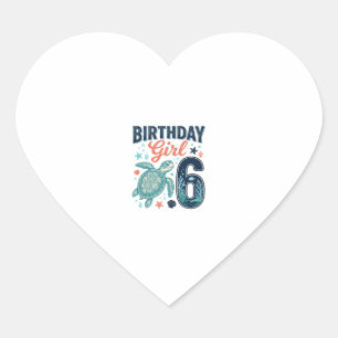Pegatina En Forma De Corazón Chica Cumpleaños 6 Tortuga Marina Diseño Vectorial