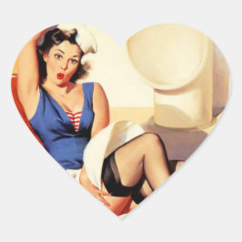 Pegatina En Forma De Corazón Chica de anclaje retro de barco de crucero Elvgren