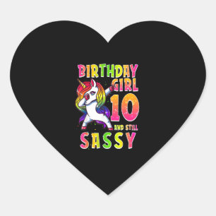 Pegatina En Forma De Corazón chica de cumpleaños Dabbing Unicorn 10 años