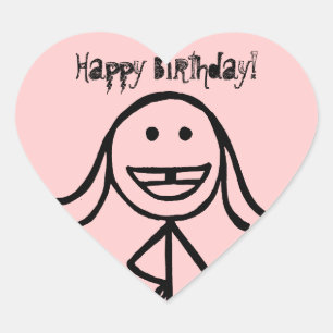 Pegatina En Forma De Corazón Chica de dientes de desdén, ¡Feliz cumpleaños! Peg
