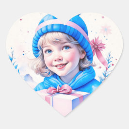 Pegatina En Forma De Corazón Chica de época en azul con caja de regalo
