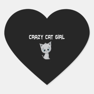 Pegatina En Forma De Corazón Chica de gato loco