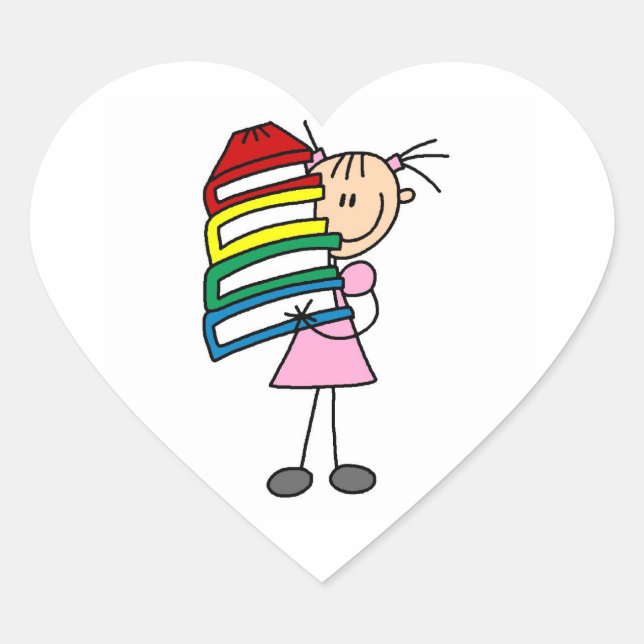 Pegatina En Forma De Corazón Chica de palo con libros (Anverso)
