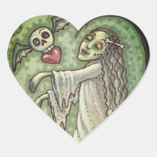 PEGATINA EN FORMA DE CORAZÓN CHICA ENAMORADA ZOMBIE SIGUIENDO SU CORAZÓN, CAPRI