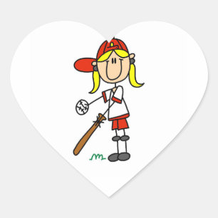 Pegatina En Forma De Corazón Chica Figura de Palo Béisbol Al Bate