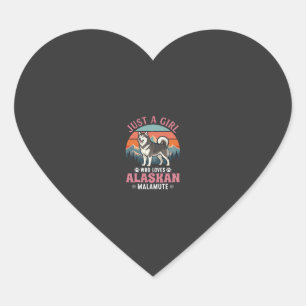Pegatina En Forma De Corazón Chica Malamute de Alaska Retro Puesta de sol Monta