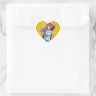 Pegatina En Forma De Corazón Chica Neko Adorable