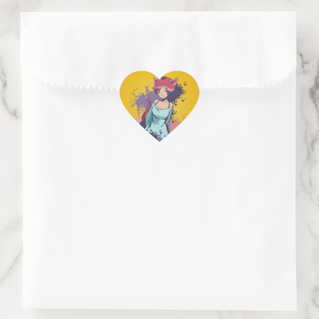 Pegatina En Forma De Corazón Chica Neko Adorable  (Bolso)