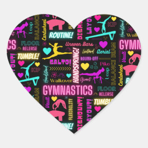 Pegatina En Forma De Corazón Chicas coloridos Glosario Gimnasia Tipografía