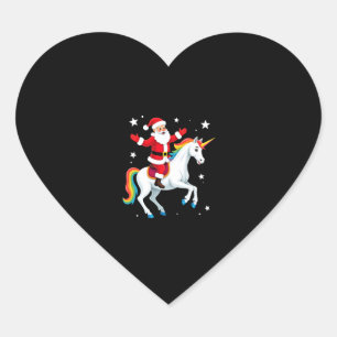 Pegatina En Forma De Corazón Chicas de navidad de Santa Riding, unicornio