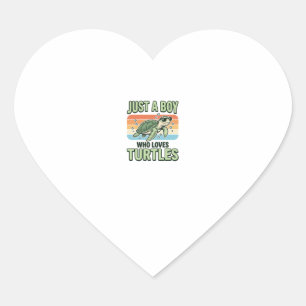 Pegatina En Forma De Corazón Chico Que Ama Tortugas Diseño de Grabado Vintage_1