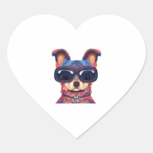 Pegatina En Forma De Corazón Chihuaha estilo chillhuahua bohemio con Sunglasse