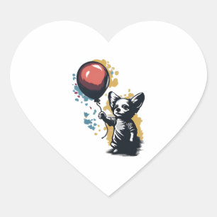 Pegatina En Forma De Corazón Chihuahua Balloon Cute Dog Chiwawa Funny