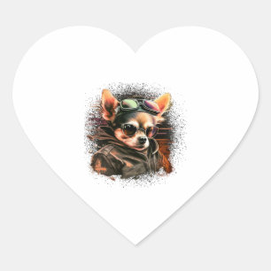 Pegatina En Forma De Corazón Chihuahua Biker Motociclista Riando Perro Papá