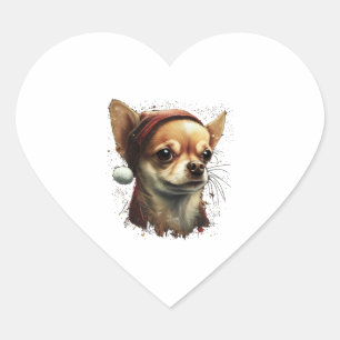 Pegatina En Forma De Corazón Chihuahua Feliz Navidad X-Mas Tree Cute