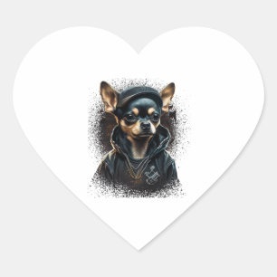 Pegatina En Forma De Corazón Chihuahua Guay Perro rap Hip-Hop Gangster