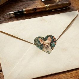 Pegatina En Forma De Corazón Chihuahua in the Style of William Morris