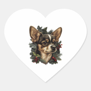 Pegatina En Forma De Corazón Chihuahua Merry Christmas Xmas Tree Cute Dog