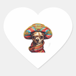 Pegatina En Forma De Corazón Chihuahua México Cinco de Mayo Perro gracioso