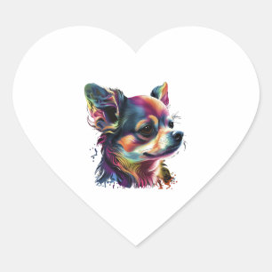 Pegatina En Forma De Corazón Chihuahua Resumen Pintura Color Cute Perro