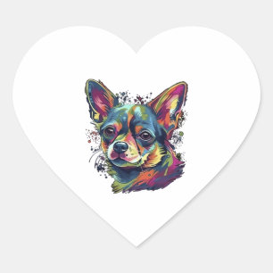Pegatina En Forma De Corazón Chihuahua Resumen Pintura Color Cute Perro