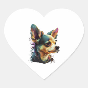 Pegatina En Forma De Corazón Chihuahua Resumen Pintura Color Cute Perro
