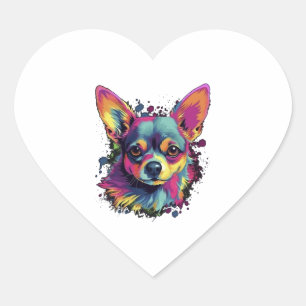 Pegatina En Forma De Corazón Chihuahua Resumen Pintura Color Cute Perro