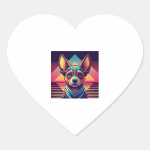 Pegatina En Forma De Corazón Chihuahua Retro Neon � Arte de perro vibrante Synt