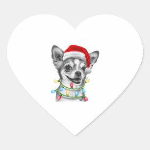 Pegatina En Forma De Corazón Chihuahua Santa Christmas Tree enciende la Navidad