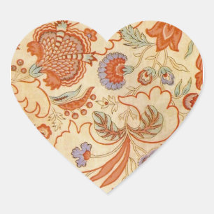 Pegatina En Forma De Corazón Chintz Floral Antiguo Terracota Francés Vintage