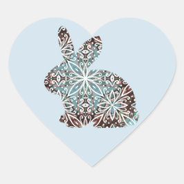 Pegatina En Forma De Corazón Chocolate de conejo de Mandala y Blues