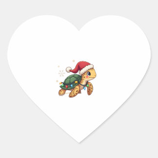 Pegatina En Forma De Corazón Christmas Sea Turtle Santa Xmas Men Women Boys Gir