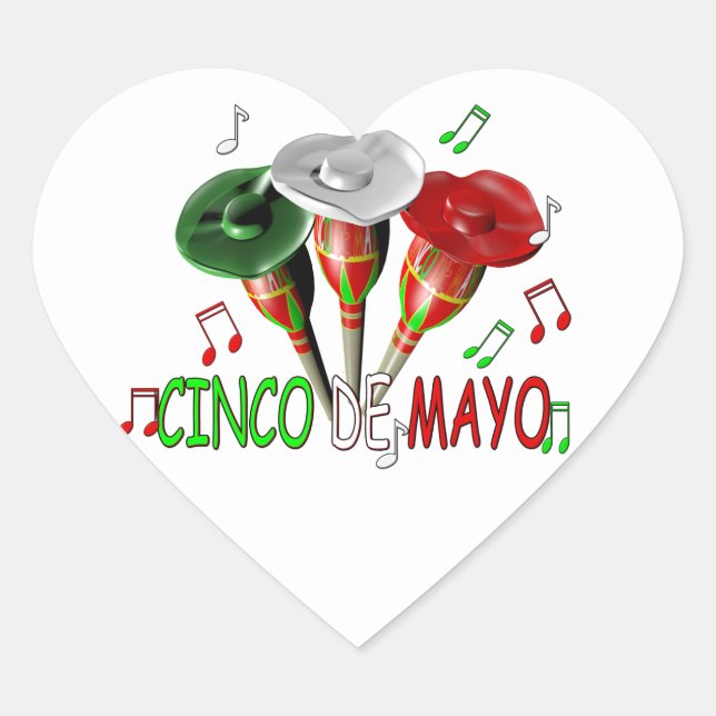 Pegatina En Forma De Corazón Cinco de mayo, fiesta mexicana (Anverso)