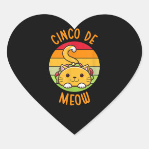 Pegatina En Forma De Corazón Cinco De Meow Cinco De Mayo Gracioso Gato Tacos