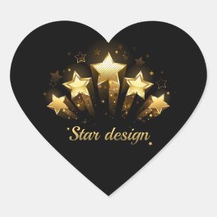 Pegatina En Forma De Corazón Cinco estrellas de oro en negro