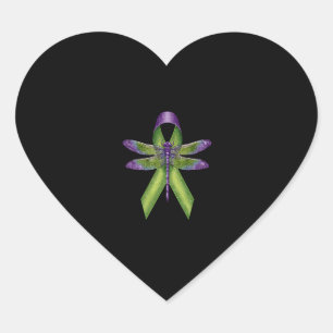 Pegatina En Forma De Corazón Cinta Verde Libélula Hippie Conciencia Parálisis C