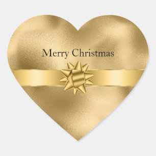 Pegatina En Forma De Corazón Cinta y Lazo de Navidad Glam de Oro