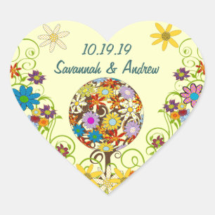 Pegatina En Forma De Corazón Círculo forestal mágico de Boda de árbol de flores