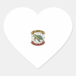 Pegatina En Forma De Corazón Cita de Tortuga Feliz Diseño de Grabado Vintage_1