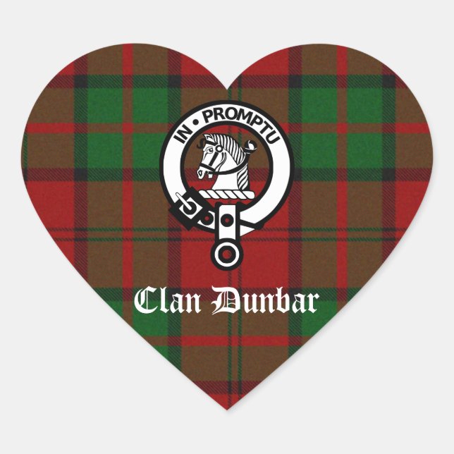 Pegatina En Forma De Corazón Clan Dunbar Tartan & Escudo Badge (Anverso)