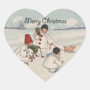 Pegatina En Forma De Corazón Clásico Vintage Christmas Snow Child