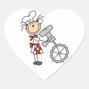 Pegatina En Forma De Corazón Cocinera Femenina Usando Batidora