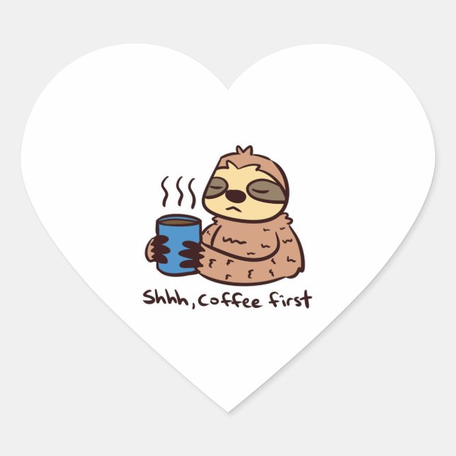 Pegatina En Forma De Corazón Coffee Sloth 1 (Anverso)