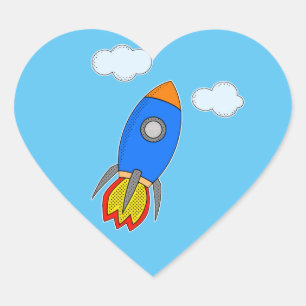 Pegatina En Forma De Corazón Cohetes Espaciales personalizados En Cielo Azul