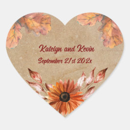 Pegatina En Forma De Corazón Colección de Bodas rústicos y acogedores de otoño