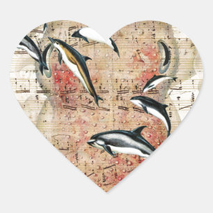 Pegatina En Forma De Corazón Collage de delfines de Octopus