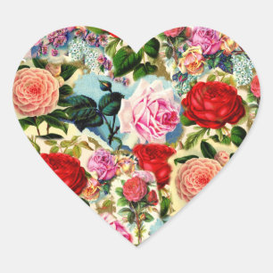 Pegatina En Forma De Corazón Collage de jardín de Rosa floral de Moda de Bonito