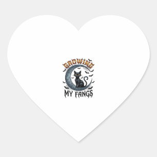 Pegatina En Forma De Corazón Colmillos Crecientes Gato Negro Luna Creciente Mur
