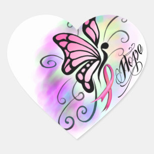 Pegatina En Forma De Corazón color de agua de la mariposa de la cinta rosa para