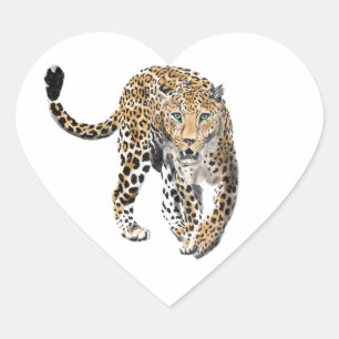 Pegatina En Forma De Corazón color de agua leopardo jungla gato pintado de verd